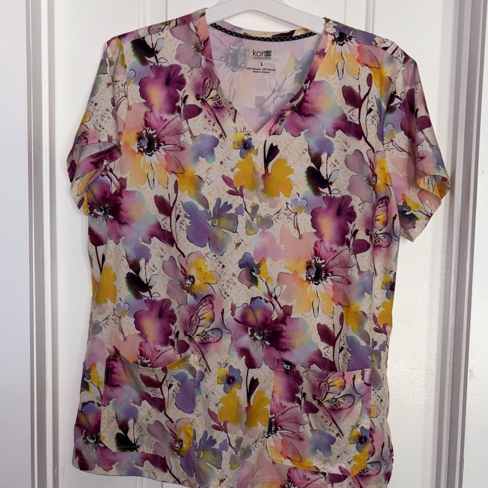 Koi Women's Short Sleeve Floral Top - Pink, Purple, Yellow